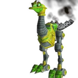 Freigestelltes Modell: Leuchtend grüner Roboschreiter