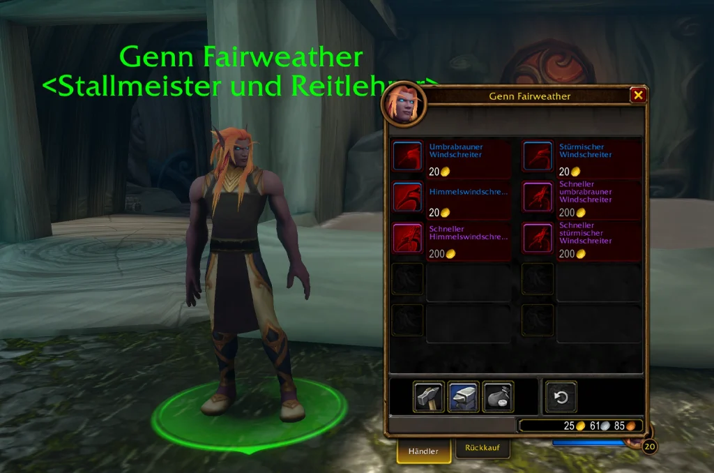 Genn Fairweather verkauft Windschreiter der Himmelsgeborenen in WoW Forever