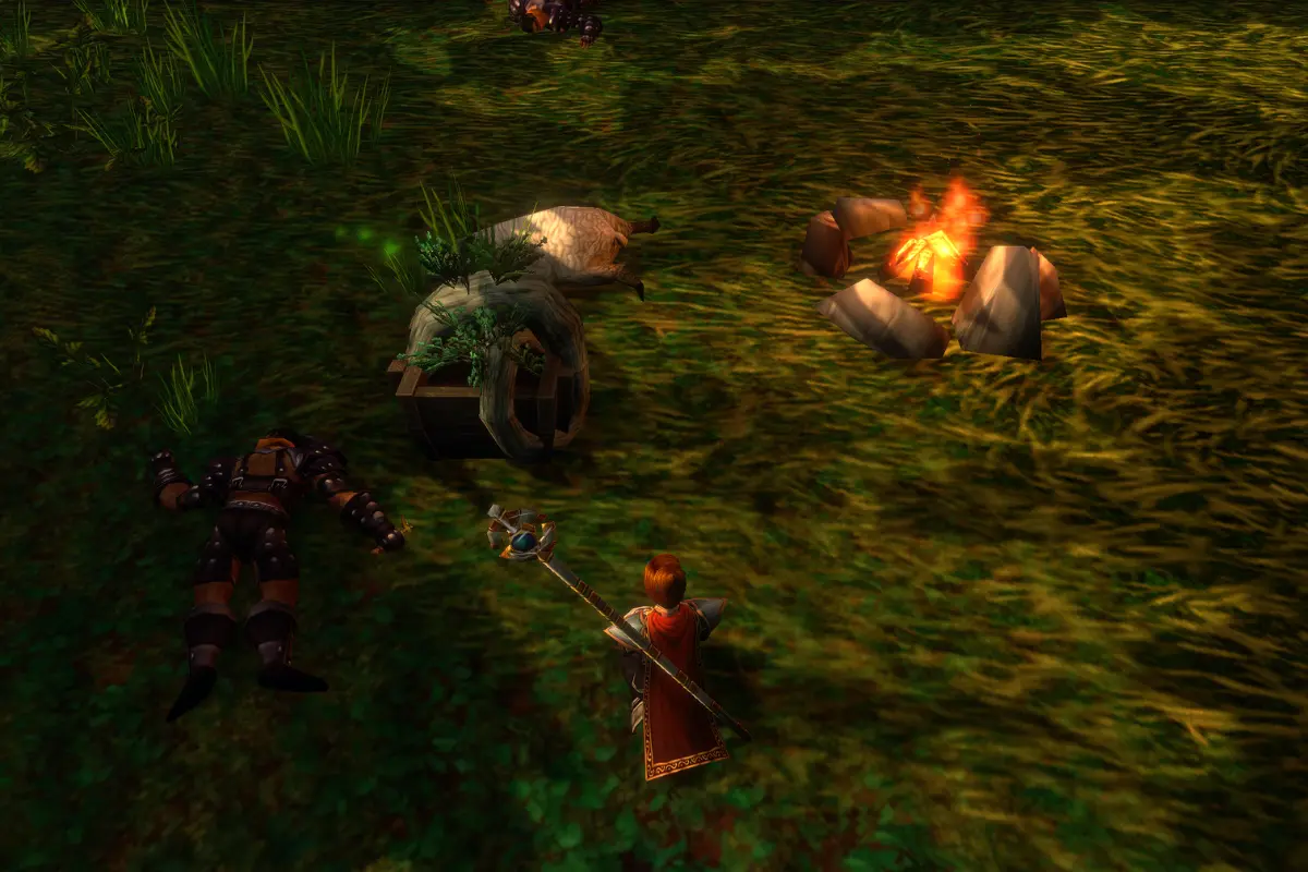 Das Gewächshaus steht direkt neben einem Lagerfeuer in WoW Forever