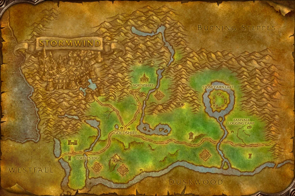 Originale WoW-Forever-Gebietskarte von Wald von Elwynn