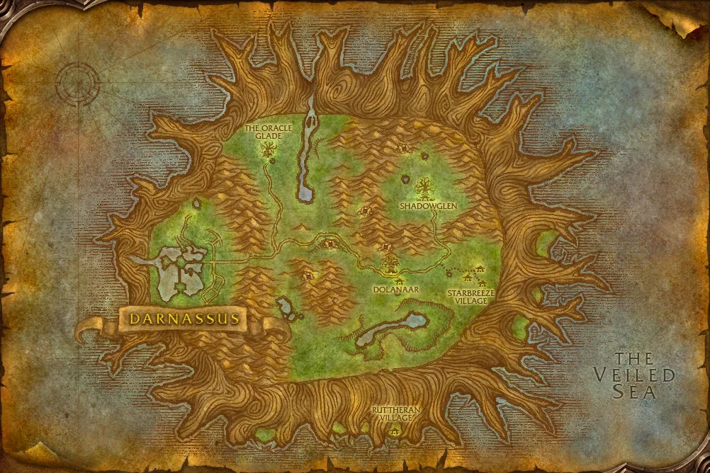 Originale WoW-Forever-Gebietskarte von Teldrassil