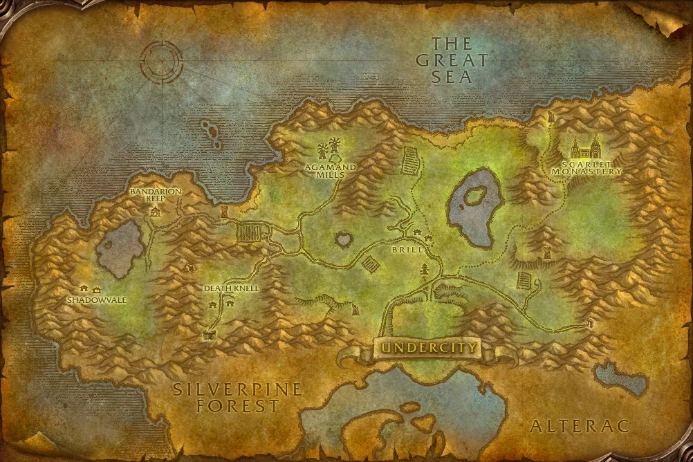 Originale WoW-Forever-Gebietskarte von Tirisfal