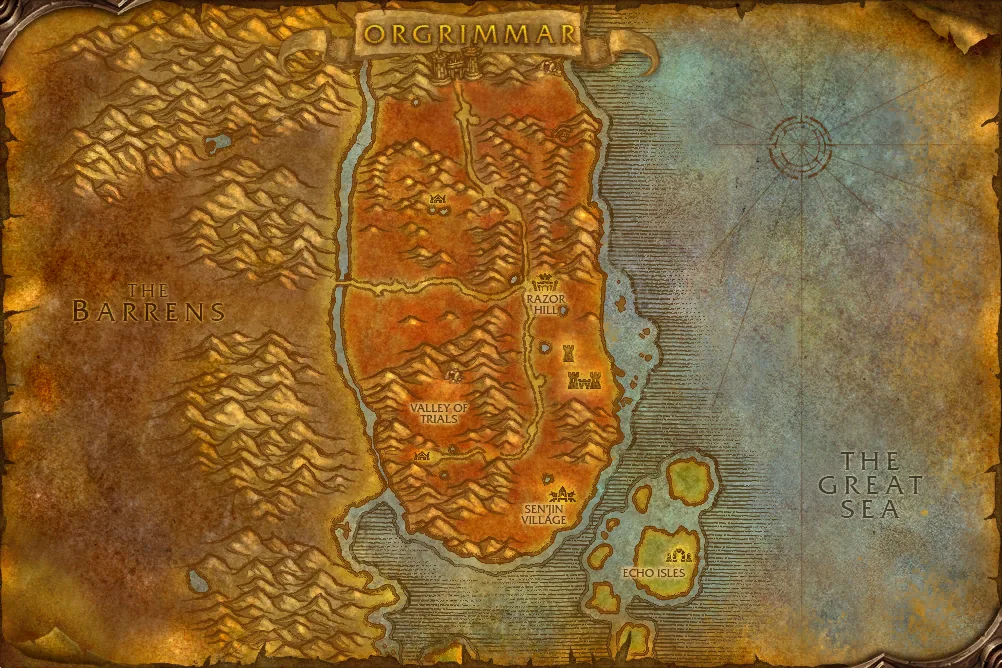 Originale WoW-Forever-Gebietskarte von Durotar
