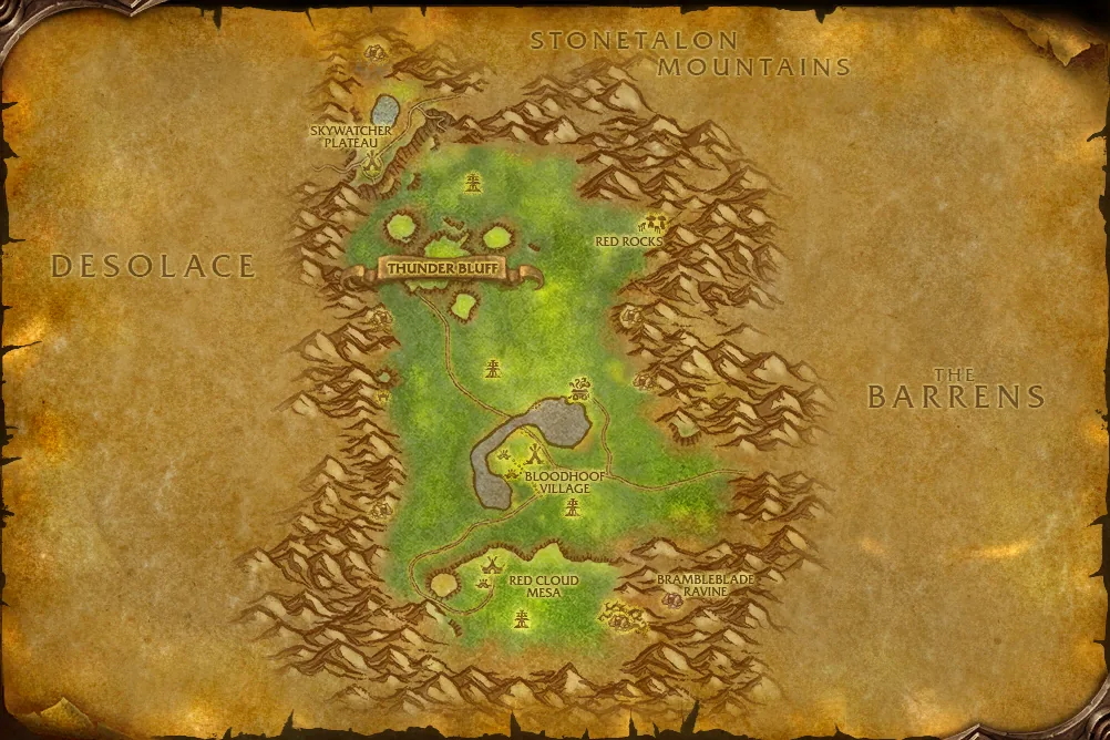 Originale WoW-Forever-Gebietskarte von Mulgore